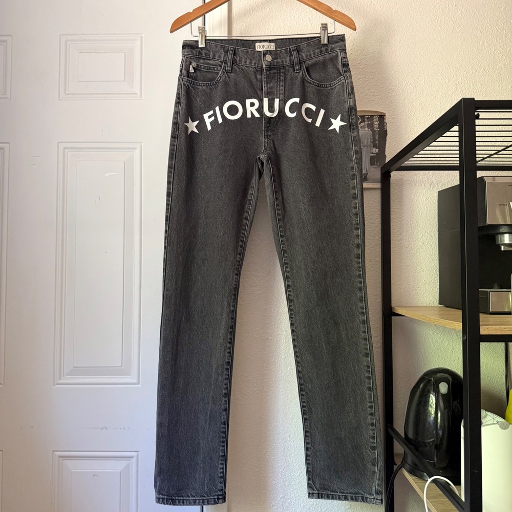 FIORUCCI grey cotton denim logo slim straight leg jeans
